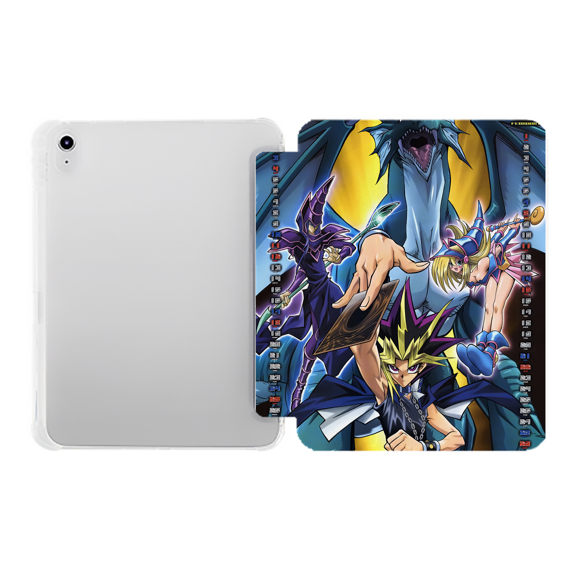 （画像用） 遊☆戯☆王 Yu-Gi-Oh! IPad ケース ペン収納付き 三つ折りスタンド PUレザー×シリコン 対応機種9.5/10.5/10.9インチ